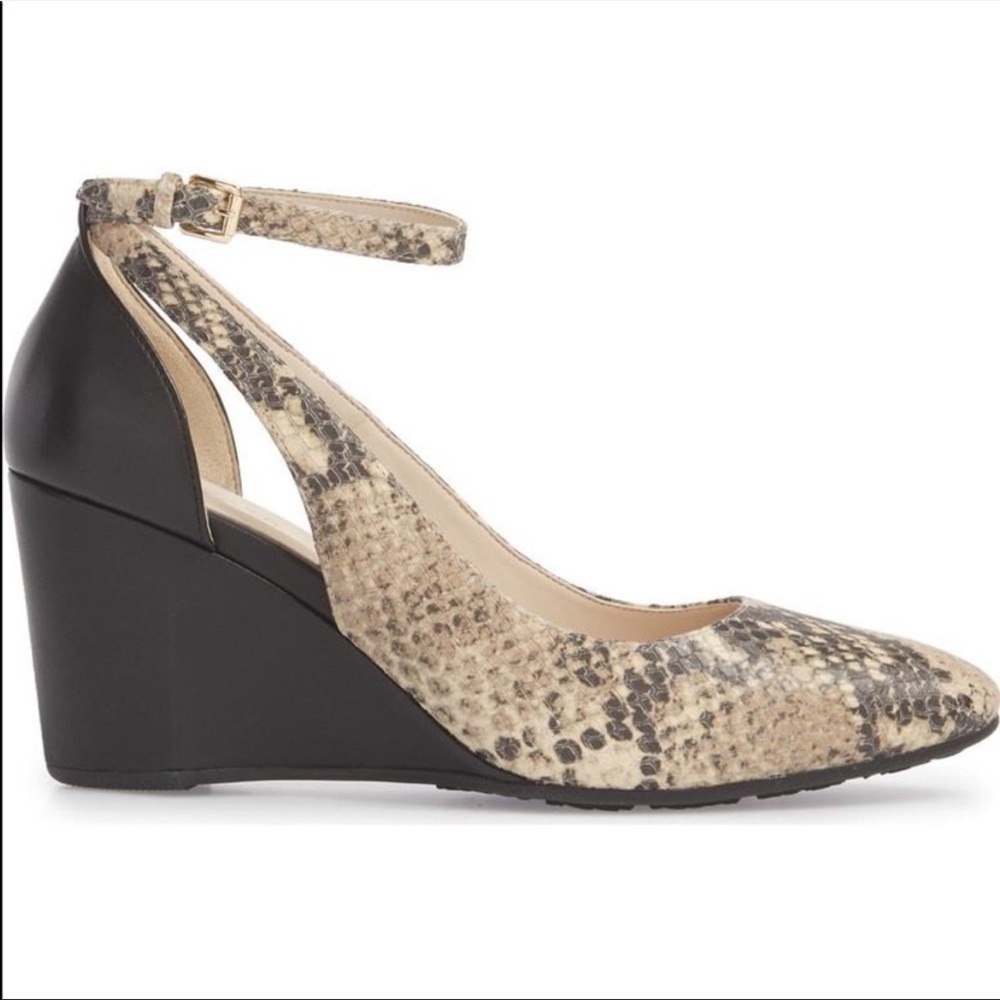 Cole Haan Lacey Cutout Wedge Pumps Reptile Print Heels Ankle Strap 10B